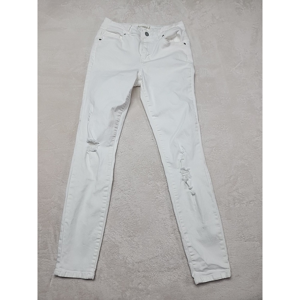 Harper Heritage Jeans Womens 27 Mid Rise Skinny White Stretch‎ Preppy Distressed